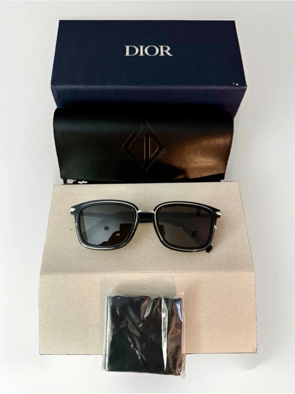 NEW Dior DiorBlackSuit S18U 13A0 Men's Black Rectangle Sunglasses Gray 53-20-145